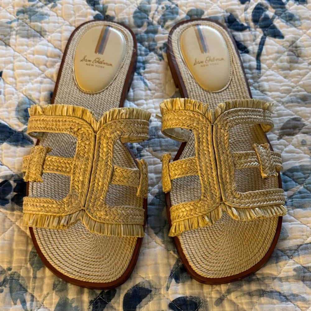Sam Edelman Natural Raffia Fringe Slide Mules